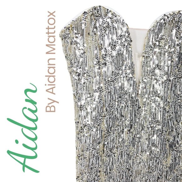 NWOT AIDAN MADDOX GLAMOROUS GOLD SEQUIN STRAPLESS MINI PARTY DRESS, SIZE 10 - Picture 9 of 11